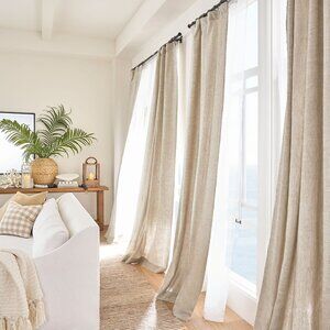 2 Pottery Barn Emery Oatmeal linen light filtering drapery panels